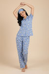 Zivame Farm Lore Knit Cotton Pyjama Set - Chambray Blue — thumbnail 4